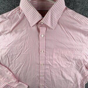 Thomas Pink Long Sleeve Button Up Shirt Cotton Striped Pink 17 36.5 Traveller
